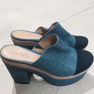 Schutz Denim Platform Clogs